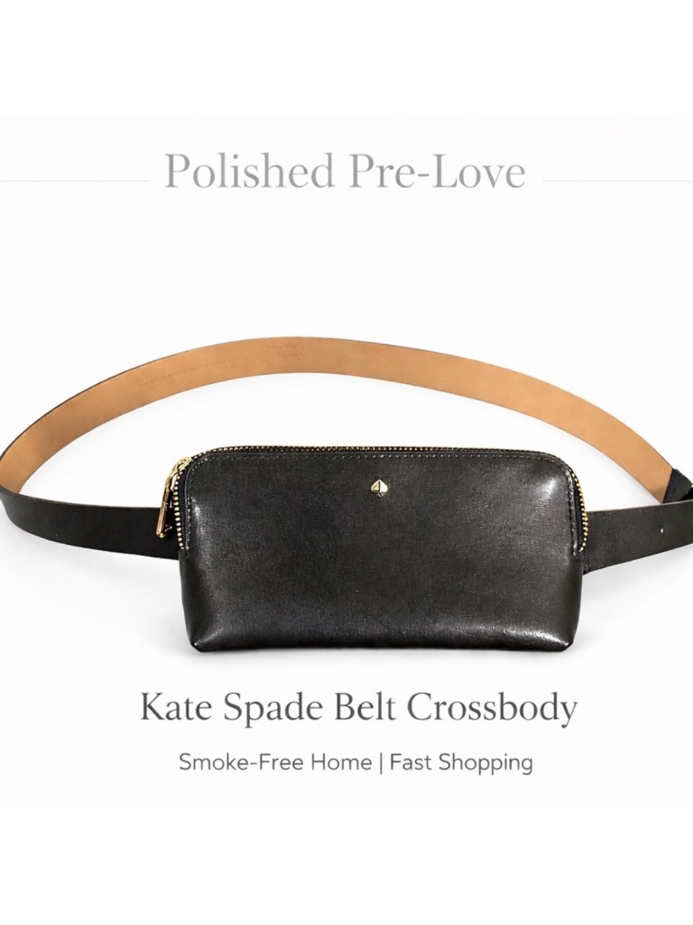 Kate Spade Black Leather Belt Bag Waist Bag Gold Hardware L/XL Minimalist